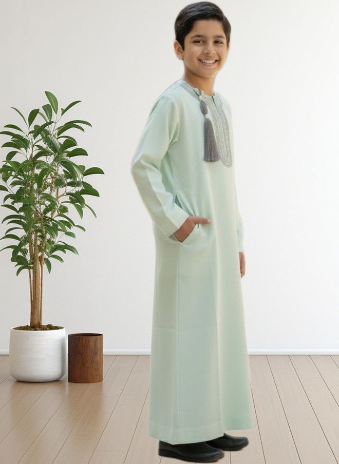 BAESD Boys Sea Green Embroidered Long Sleeve Dress - Image 3